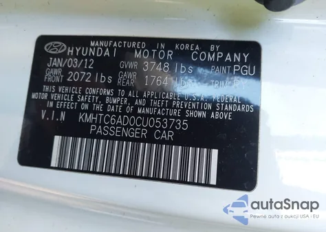 2012 Hyundai Veloster Base W/Gray z USA, uszkodzony, nr VIN KMHTC6AD0CU053735